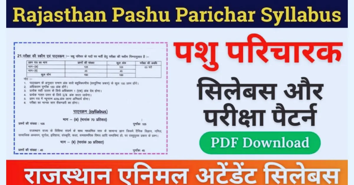 Rajasthan Pashu Paricharak Bharti 2024 Syllabus